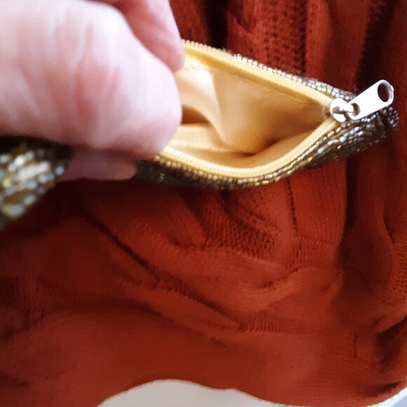 Vintage Gold Light Brown Hand Beaded Dachshund Dog Coin Purse Wallet Rare Unused - Picture 10 of 13